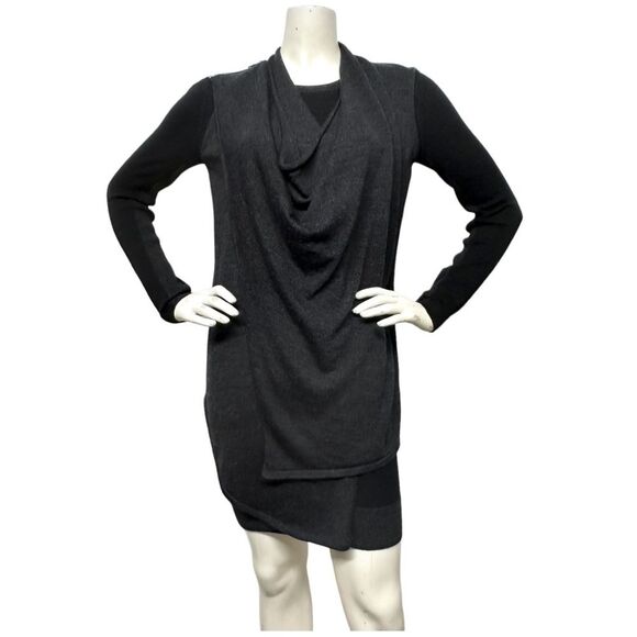 ALL SAINTS Drina Merino Wool Draped Convertible Sweater Knit Dress BlackGray 4 S - Picture 2 of 14